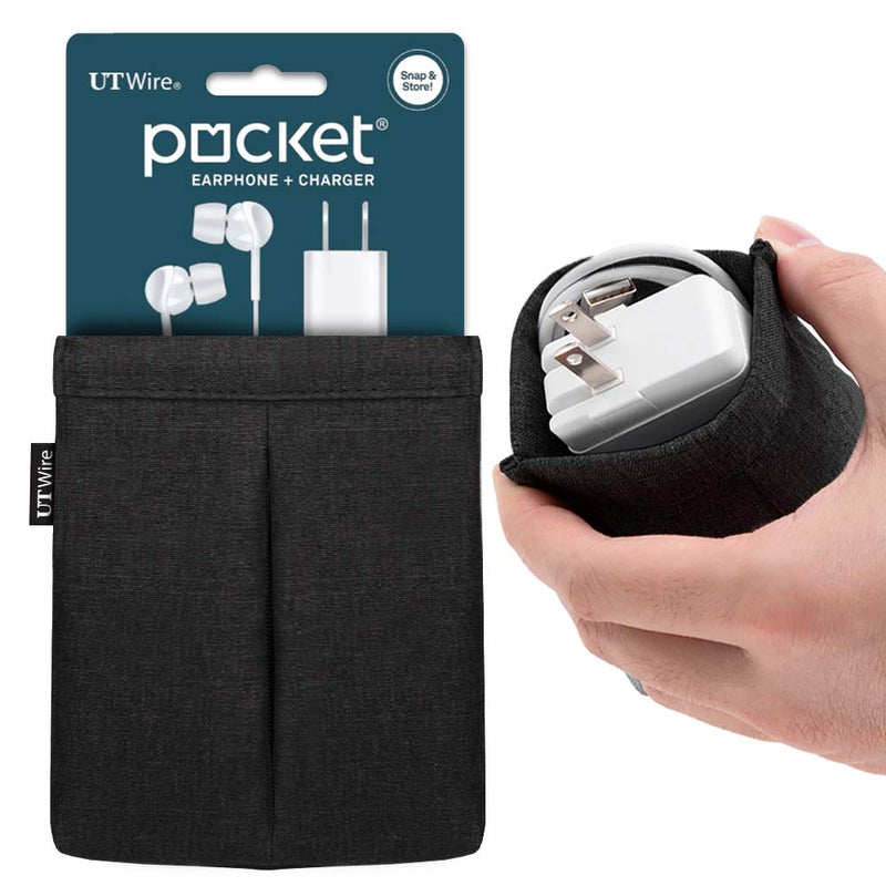 UT Wire Pocket for Earphone and Charger Snap & Store Padded Accessory Travel Pouch for AirPods Pro, Earbuds in Black - Image 1